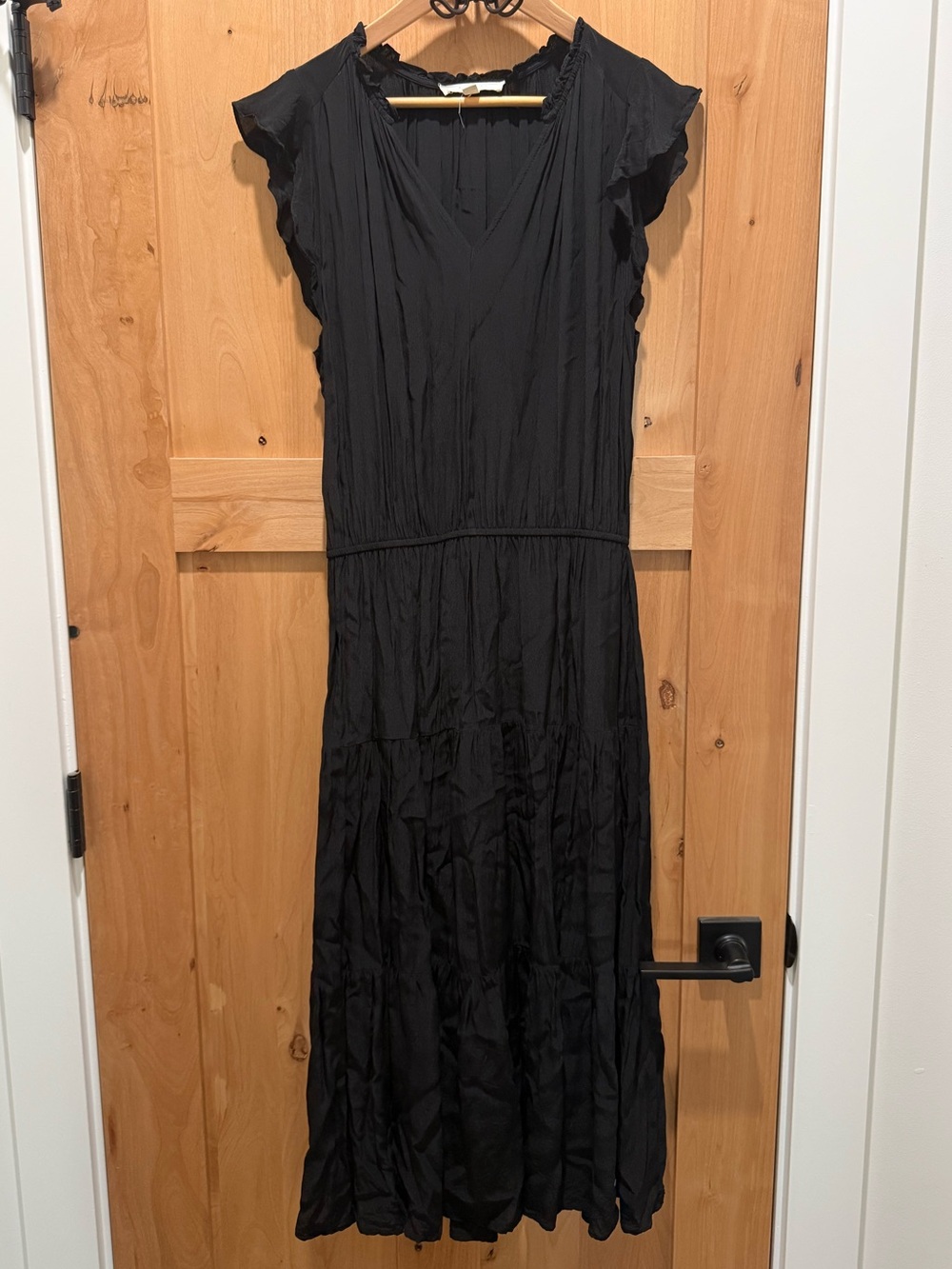 V-Neck Black Ruffle Sleeve Maxi Dress
